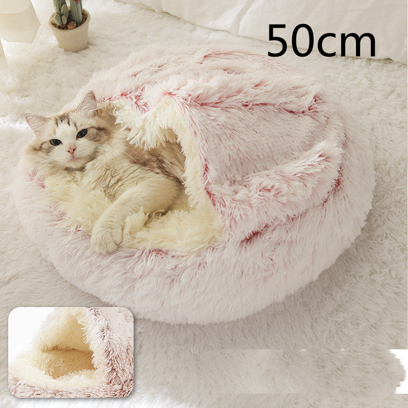Cozy 2-in-1 Plush Winter Bed for Dogs and Cats - Soft Round Pet House