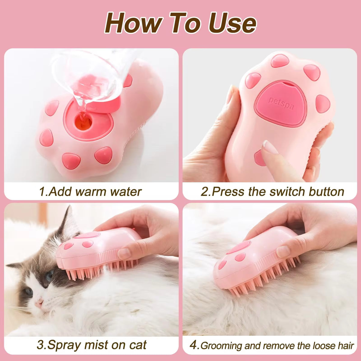 Ultimate 3-in-1 Electric Pet Grooming Brush with Steam & Spray - Perfect for Cats and Dogs!
