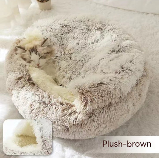 Cozy 2-in-1 Plush Winter Bed for Dogs and Cats - Soft Round Pet House